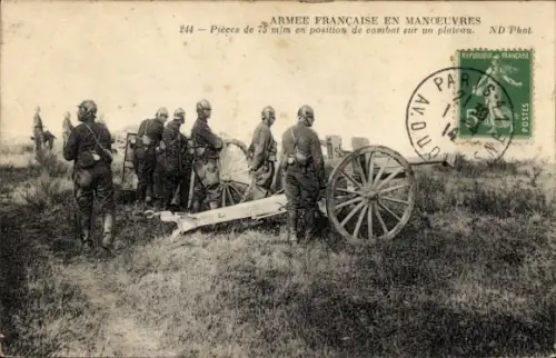 CPA Armee Francaise en Manoeuvres, Piece de 75 m/m en position de combat