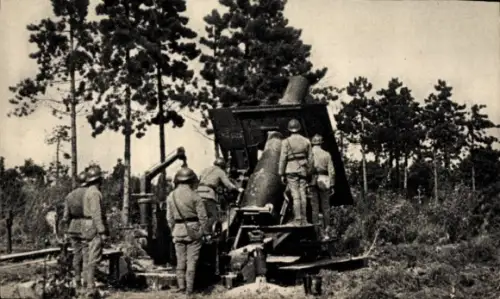 Ak Französisches Geschütz, 280mm Mörser schussbereit