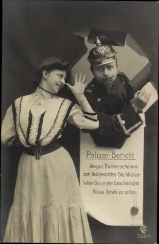 Ak Polizei-Bericht Wegen Nichterscheinen zum festgesetzten Stelldichein haben Sie an den Geschädigte