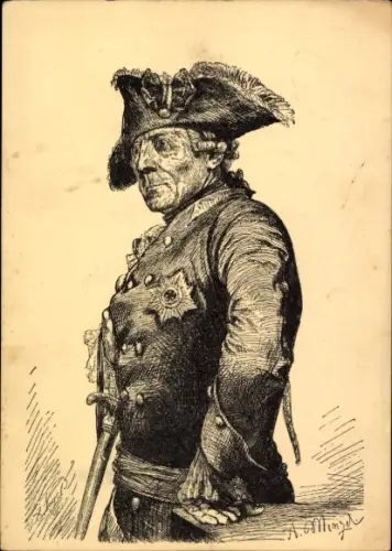 Künstler Ak Menzel, Adolph, König Friedrich II. von Preußen, Friedrich der Große, Portrait, Orden