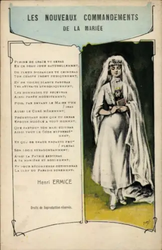 Künstler CPA Henri Ermice, Les Nouveaux Commandements de la Mariee