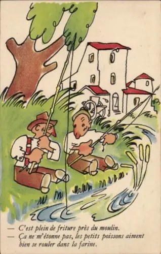 Künstler Ak Angeln an der Wassermühle