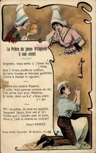 CPA La Prière du jeune Villageois à son lévell, Henri Ermice