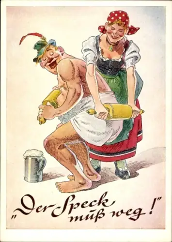 Künstler Ak Der Speck muß weg, Humor