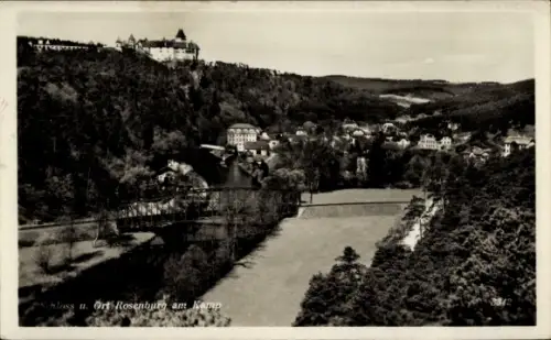 Ak Rosenburg Mold in Niederösterreich, Schloss Rosenburg am Kamp, Schloss auf Hügel, Dorf am Flus