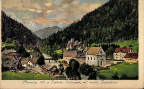 Ak Mürzsteg Steiermark, Ort mit Jagdschloss