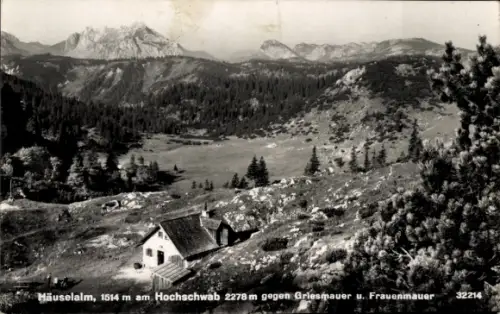 Ak Steiermark Österreich, Häuslalm am Hochschwab gegen Griesmauer und Frauenmauer