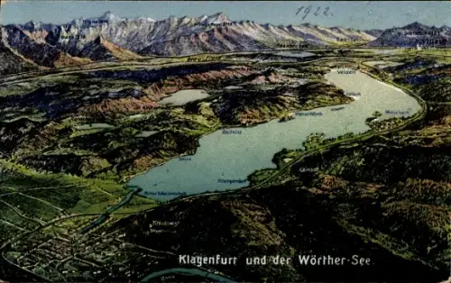Landkarten Ak Klagenfurt am Wörthersee Kärnten, Panorama und der Wörther See