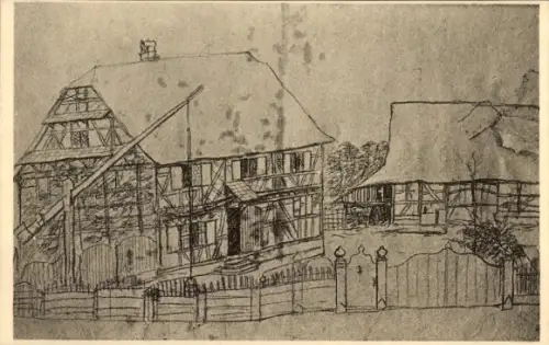 Künstler Ak Goethe, Pfarrhaus in Sesenheim, Handzeichnung