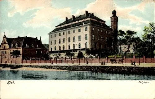 Ak Kiel, Kanalpartie mit Blick auf das Schloss, Zieher