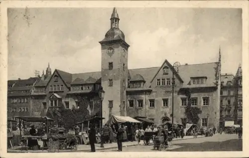 Ak Freiberg in Sachsen,  Rathaus, Marktplatz mit Marktständen