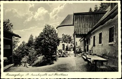 Ak Sosnówka Seidorf Podgórzyn Giersdorf Riesengebirge Schlesien, St. Anna Kapelle mit Forsthaus