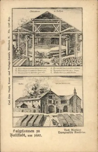 Ak Hallstadt Hallstatt in Oberösterreich, Salzpfannen, um 1650