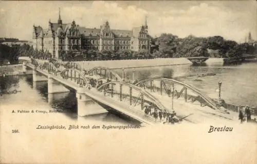 Ak Wrocław Breslau Schlesien, Lessingbrücke, Regierungsgebäude