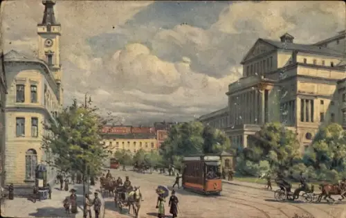 Ak Warszawa Warschau Polen, Theaterplatz, Rathaus und das Grand Theatre