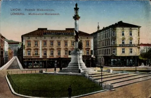 Ak Lwów Lemberg Ukraine, Pomnik Mickiewicza, Mickiewicz Monumen