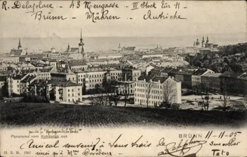 Ak Brno Brünn Südmähren, Panorama vom Kuhberge aus