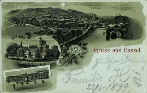 Litho Kassel in Hessen, Löwenburg, Friedrichsplatz
