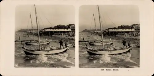 Stereo Foto Ostseebad Bansin auf Usedom, Strand, Boote, Badeanstalt