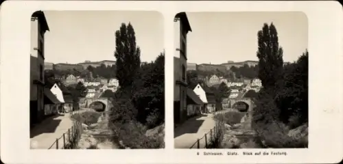 Stereo Foto Kłodzko Glatz Schlesien, Teilansicht, Festung