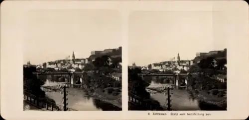 Stereo Foto Kłodzko Glatz Schlesien, Gesamtansicht vom Schäferberg aus