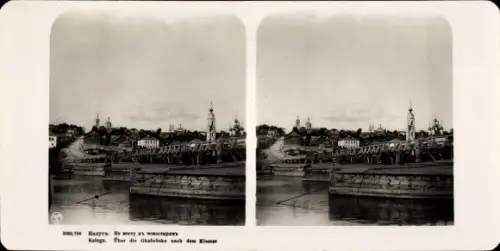 Stereo Foto Kaluga Russland, Okabrücke, Kloster