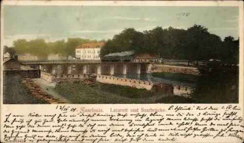 Ak Saarlouis im Saarland, Lazarett und Saarbrücke
