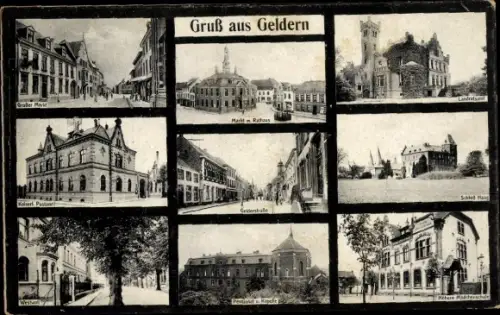 Ak Geldern am Niederrhein, Großer Markt, Rathaus, Postamt, Landratsamt