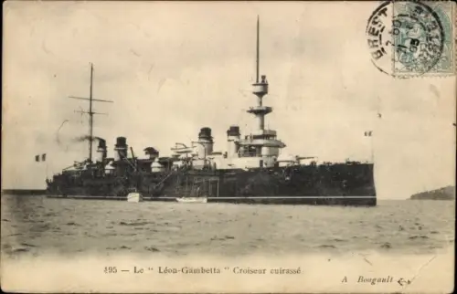 Ak Französisches Kriegsschiff, Léon Gambetta, Croiseur cuirassé