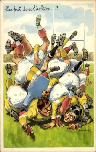 Künstler Ak Que fait donc l'arbitre, Rugby