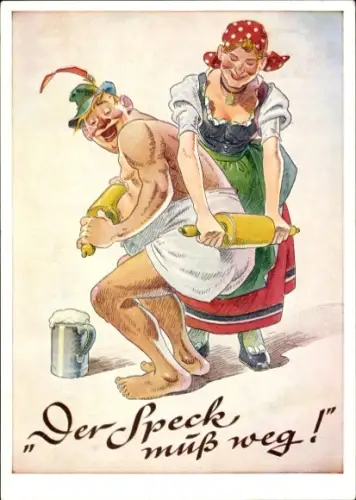 Künstler Ak Der Speck muß weg, Humor