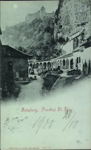 Mondschein Ak Sankt Peter Salzburg in Österreich, Friedhof