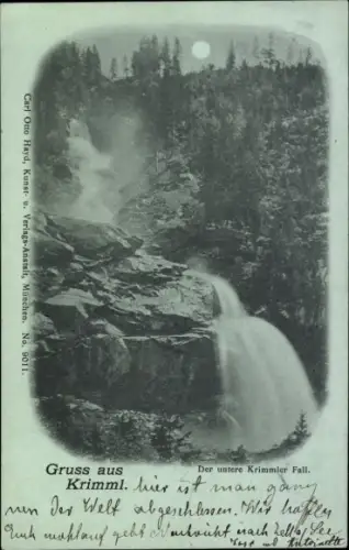 Mondschein Ak Krimml in Salzburg, Krimmler Fall