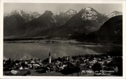 Ak Sankt Gilgen in Salzburg, Panorama vom Ort am Wolfgangsee oder Arbersee