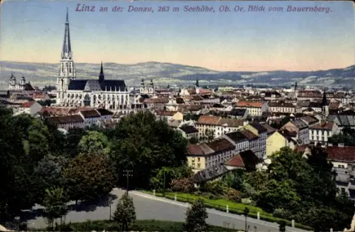 Ak Linz an der Donau Oberösterreich, Blick vom Bauernberg, Panorama
