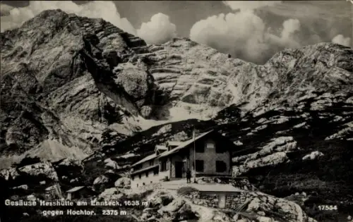 Ak Johnsbach im Gesäuse Steiermark, Hesshütte am Ennseck gegen Hochtor