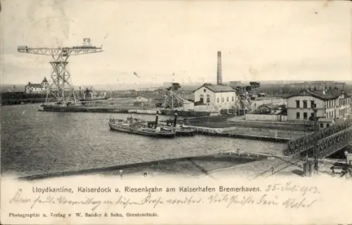 Ak Geestemünde Bremerhaven, Lloydkantine, Kaiserdock, Riesenkrahn, Kaiserhafen  Geestemünde