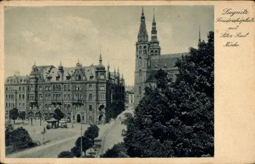 Ak Legnica Liegnitz Schlesien, Friedrichsplatz mit Peter Paul Kirche