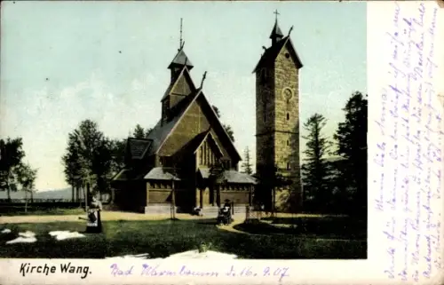 Ak Karpacz Górny Brückenberg Krummhübel Riesengebirge Schlesien, Kirche Wang,  Bad Warmbrunn