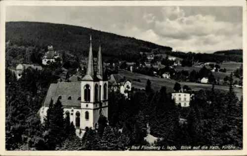 Ak Świeradów Zdrój Bad Flinsberg Schlesien, Gesamtansicht, Katholische Kirche