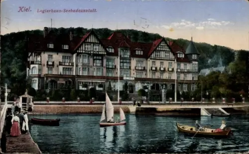 Ak Kiel in Schleswig Holstein, Wasserpartie, Logierhaus Seebadeanstalt, Boote