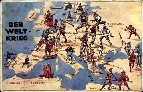 Landkarten Ak Weltkrieg, Beteiligte Länder, Russland, Deutschland, Frankreich