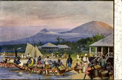 Ganzsachen Künstler Ak Victoria Viktoria Kamerun, Ufer, Boote, PP 3 F1