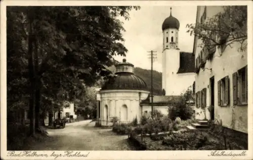 Ak Bad Heilbrunn in Oberbayern,  Adelheidsquelle, Kirchturm mit Zwiebeldach, Kuppelbau