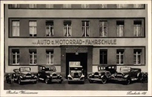 Ak Berlin Weißensee, Auto und Motorrad Fahrschule Willy Schüler, Parkstraße 105