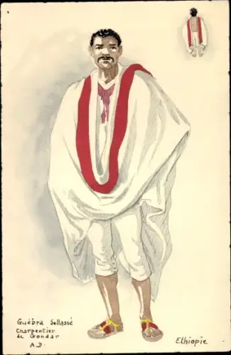 Handgemalt Ak Äthiopien, Mann in Tracht, Guebra Sellasse, Charpentier de Gondar