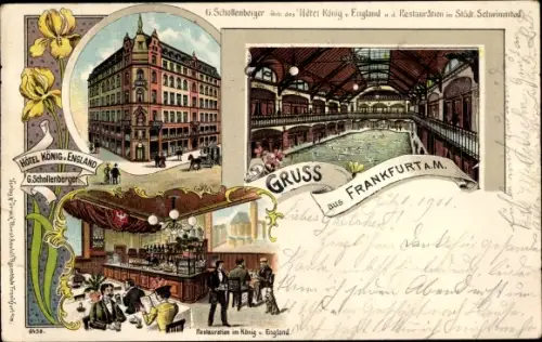 Litho Frankfurt am Main, Hotel König von England, Restauration im Städt. Schwimmbad