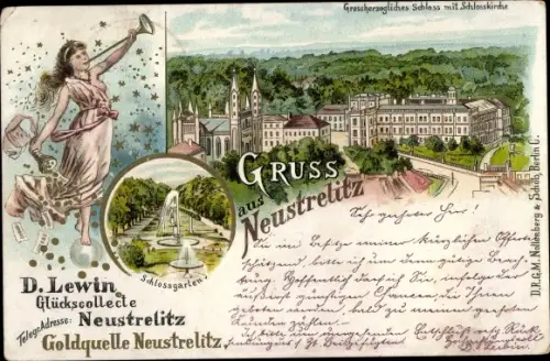 Litho Neustrelitz in Mecklenburg, Großherzogliches Schloss, Schlosskirche, D. Lewin Glückscollecte