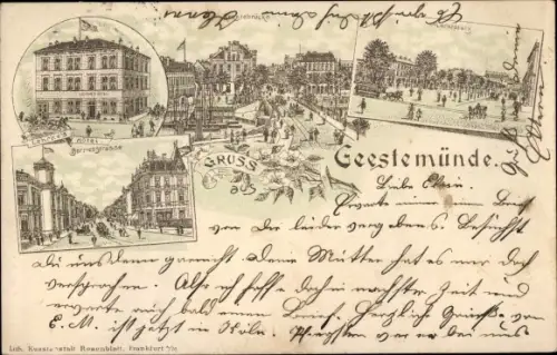 Vorläufer Litho Geestemünde Bremerhaven, Marktplatz, Hotel, Brücke, 1895