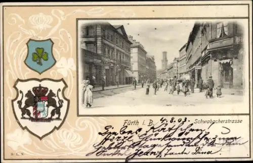 Präge Wappen Passepartout Ak Fürth in Mittelfranken Bayern, Schwabacher Straße